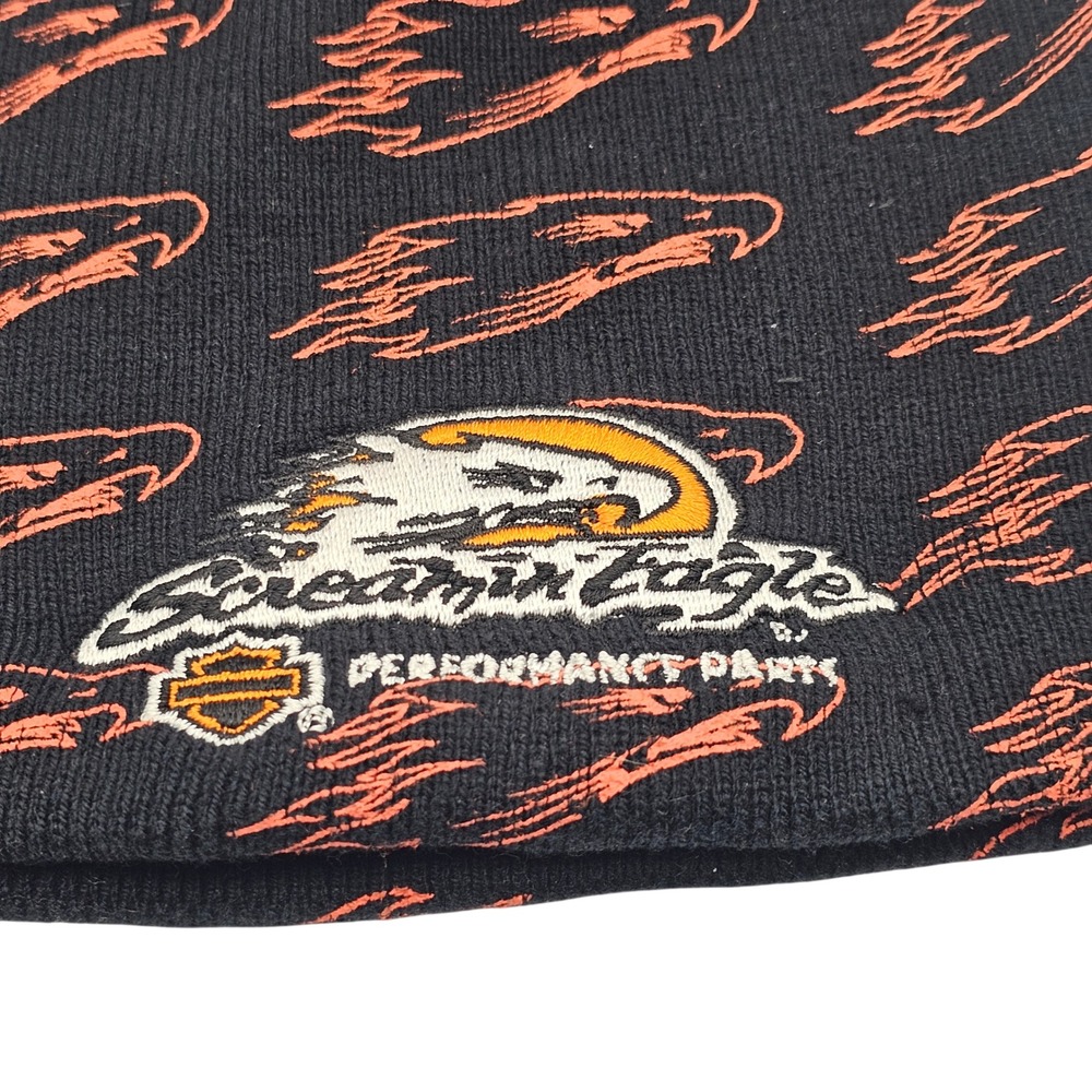 Harley Davidson AOP Screamin Eagle Knit Beanie Skull Cap Black OSFM Biker Y2K - Picture 3 of 5
